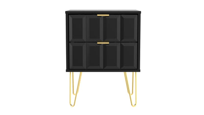 Cube Bedside Table Black 2 Drawers 60cm