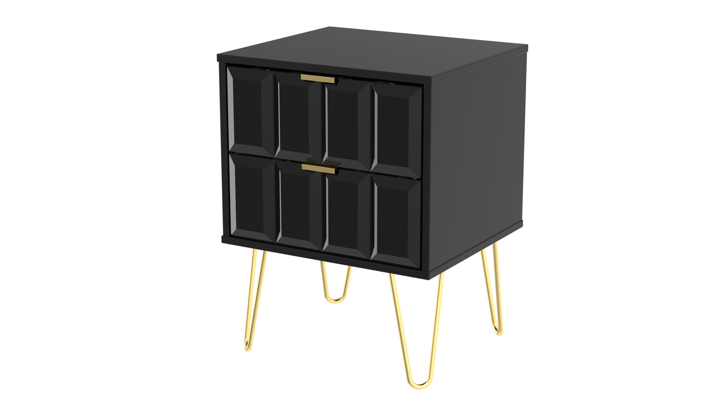 Cube Bedside Table Black 2 Drawers 60cm