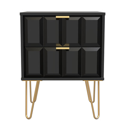 Cube Bedside Table Black 2 Drawers 60cm