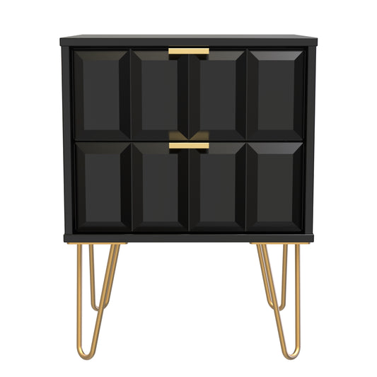 Cube Bedside Table Black 2 Drawers 60cm