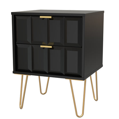 Cube Bedside Table Black 2 Drawers 60cm