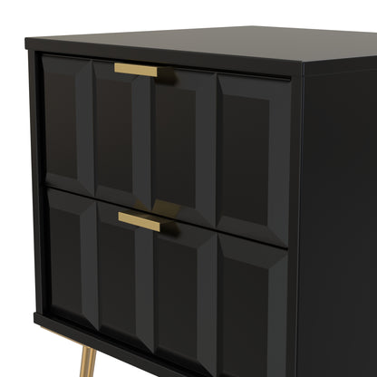 Cube Bedside Table Black 2 Drawers 60cm