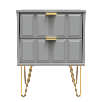 Cube Bedside Table Grey 2 Drawers 60cm
