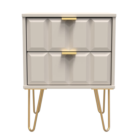 Cube Bedside Table Off-White 2 Drawers 60cm