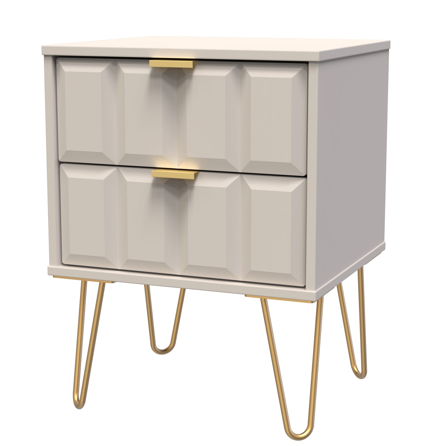 Cube Bedside Table Off-White 2 Drawers 60cm