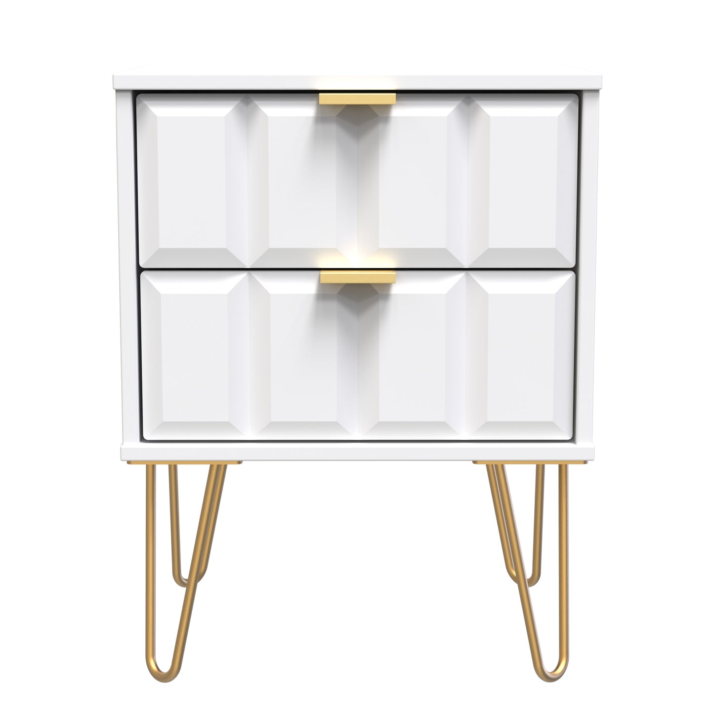 Cube Bedside Table White 2 Drawers 60cm