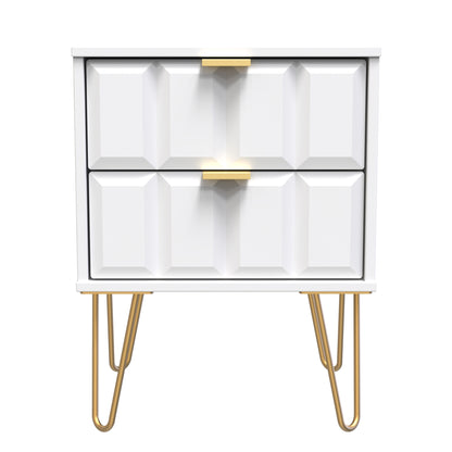 Cube Bedside Table White 2 Drawers 60cm