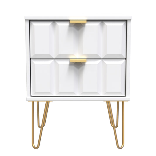 Cube Bedside Table White 2 Drawers 60cm