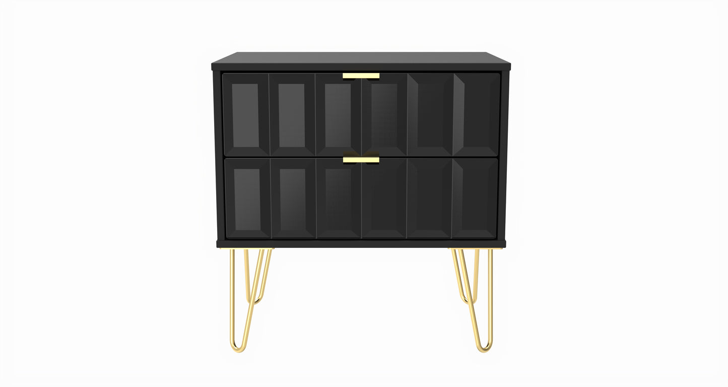 Cube Side Table Black 2 Drawers 60cm