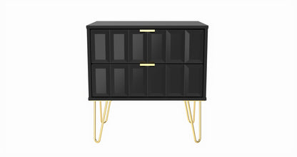 Cube Side Table Black 2 Drawers 60cm