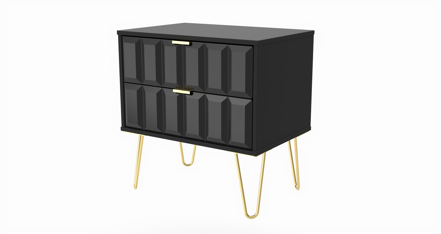 Cube Side Table Black 2 Drawers 60cm