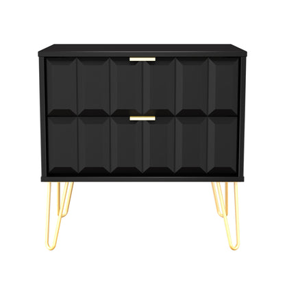 Cube Side Table Black 2 Drawers 60cm