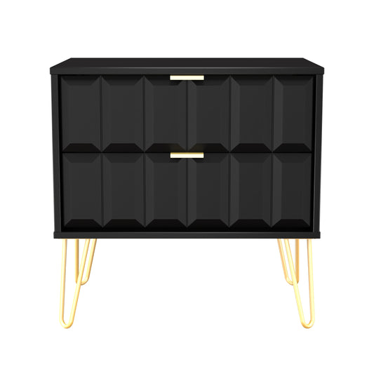 Cube Side Table Black 2 Drawers 60cm
