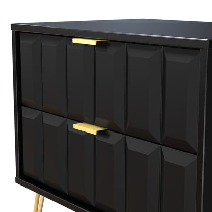 Cube Side Table Black 2 Drawers 60cm