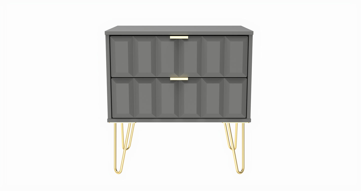 Cube Side Table Grey 2 Drawers 60cm
