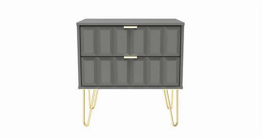 Cube Side Table Grey 2 Drawers 60cm