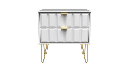 Cube Side Table White 2 Drawers 60cm