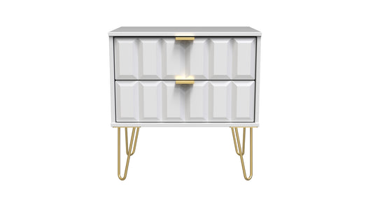 Cube Side Table White 2 Drawers 60cm