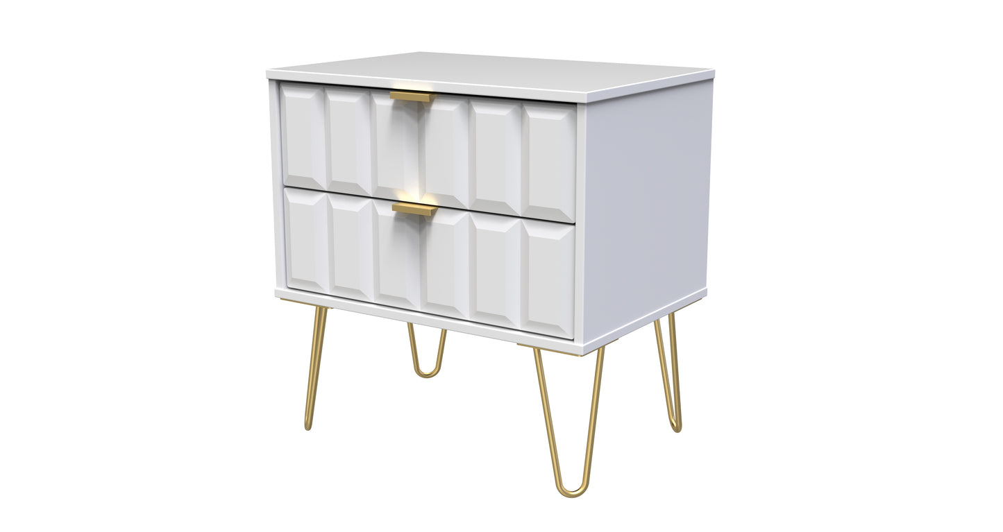 Cube Side Table White 2 Drawers 60cm