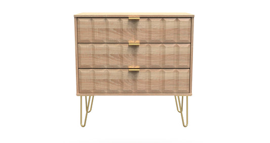 Cube Chest of Drawers Oak 3 Drawers 77cm