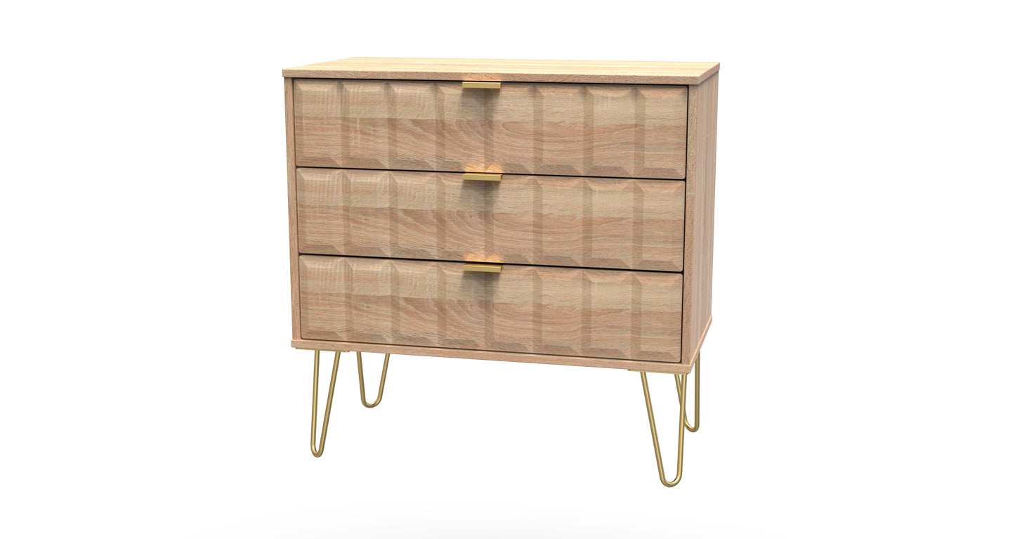 Cube Chest of Drawers Oak 3 Drawers 77cm