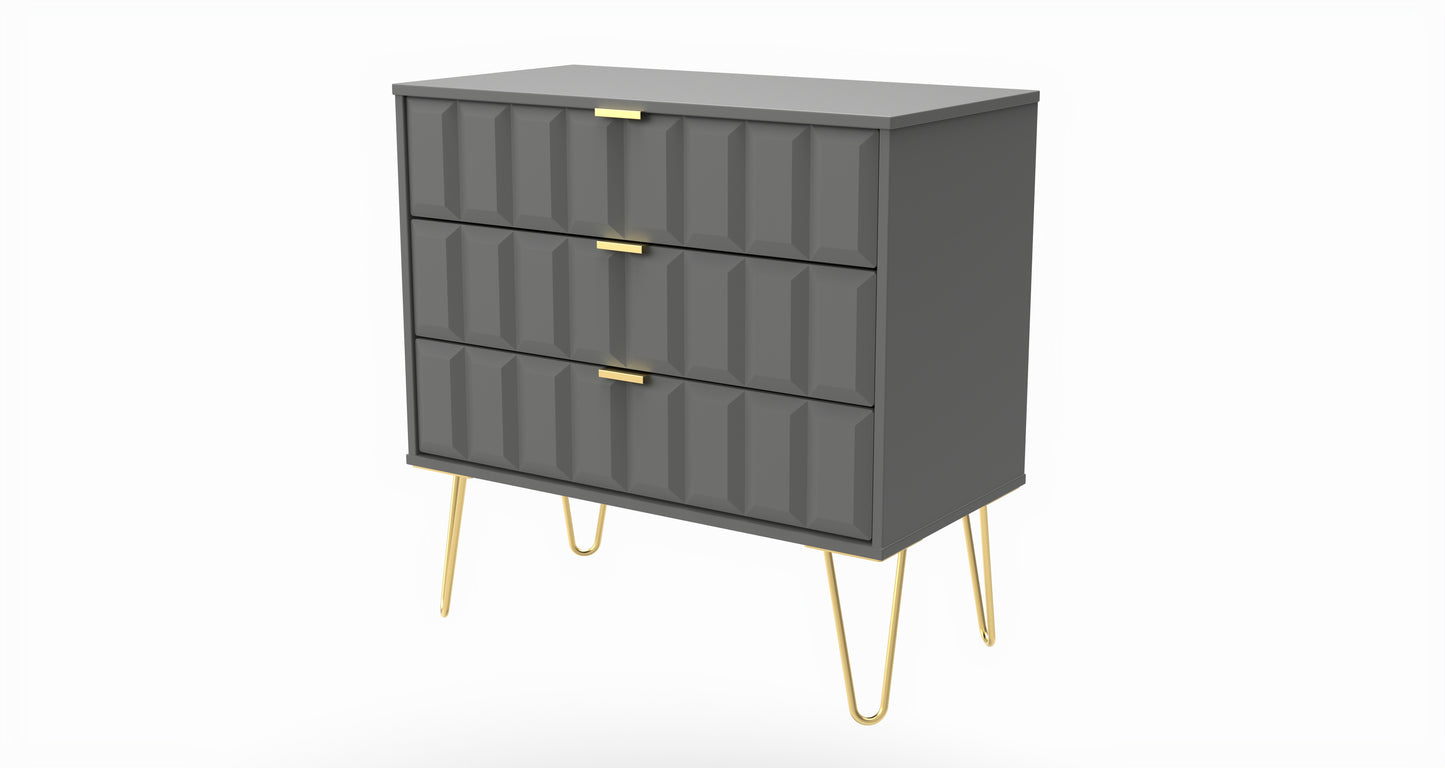 Cube Chest of Drawers Grey 3 Drawers 77cm