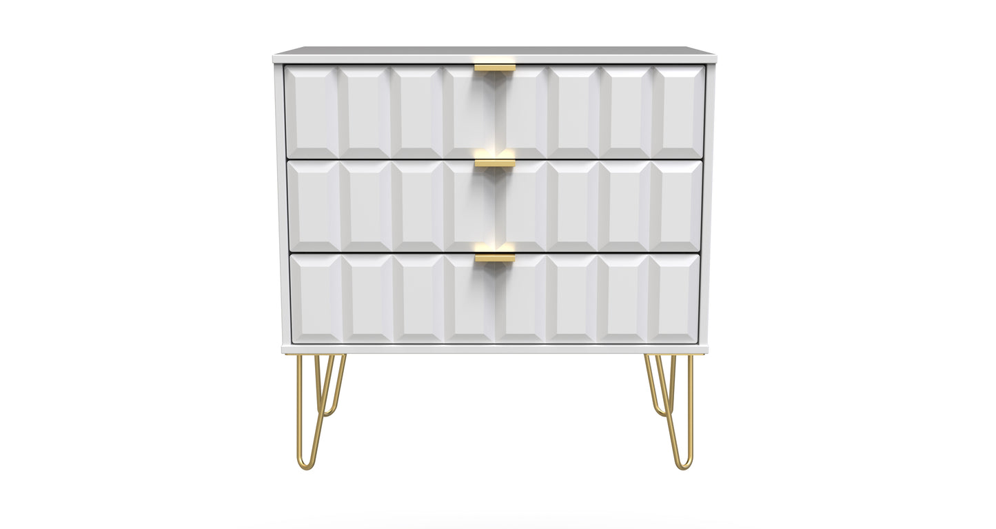 Cube Chest of Drawers White 3 Drawers 77cm