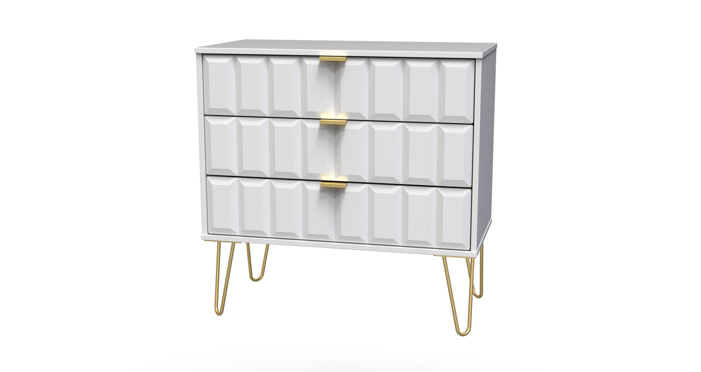 Cube Chest of Drawers White 3 Drawers 77cm