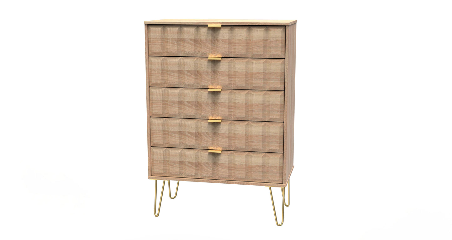 Cube Tall Chest of Drawers Oak 5 Drawers 109cm