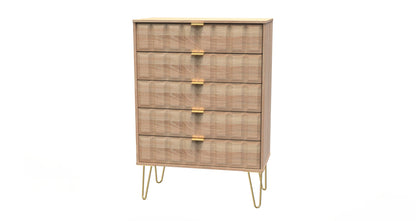 Cube Tall Chest of Drawers Oak 5 Drawers 109cm