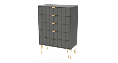 Cube Tall Chest of Drawers Grey 5 Drawers 109cm