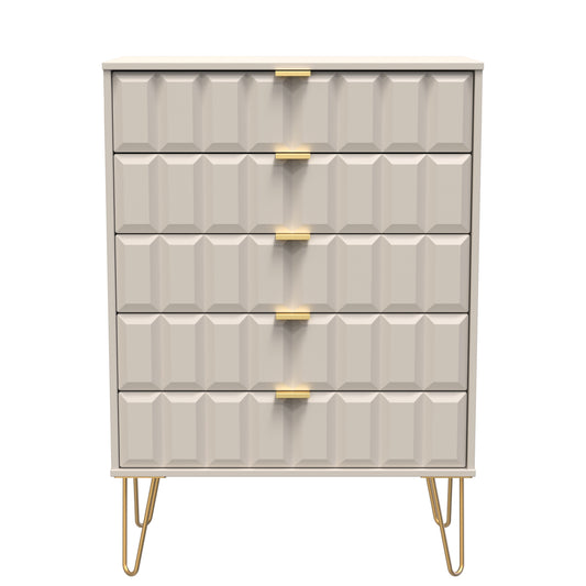Cube Tall Chest of Drawers Off-White 5 Drawers 109cm
