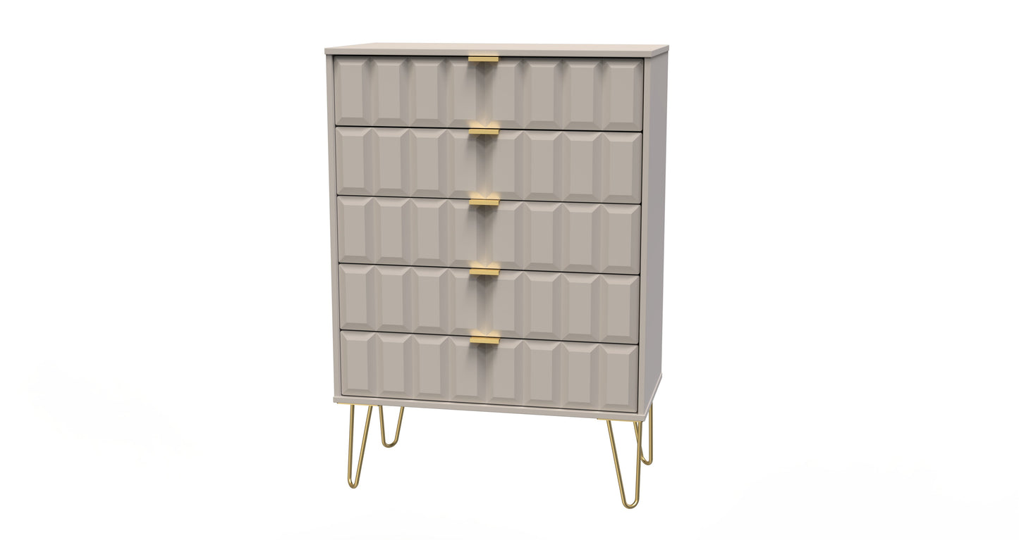 Cube Tall Chest of Drawers Off-White 5 Drawers 109cm