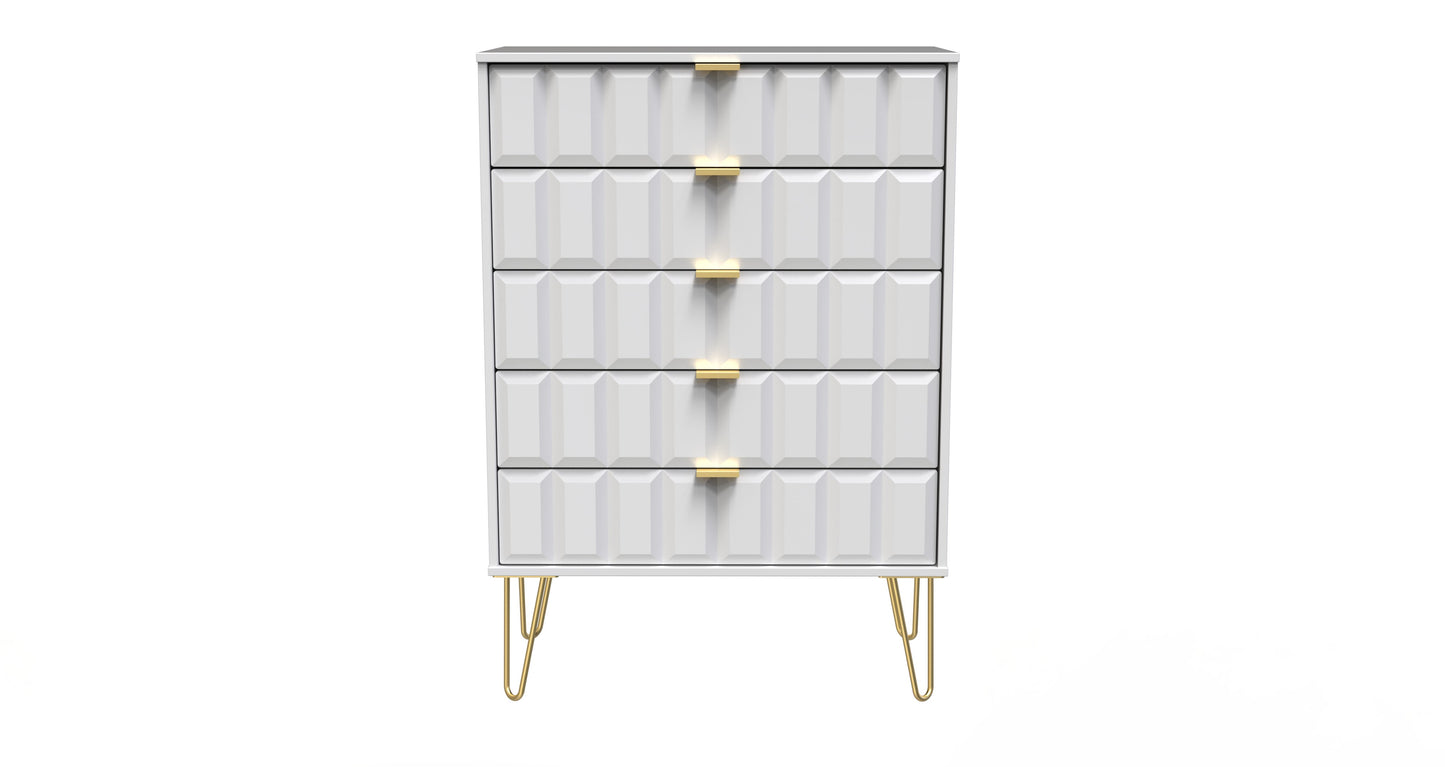Cube Tall Chest of Drawers White 5 Drawers 109cm