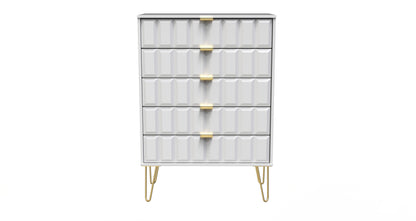 Cube Tall Chest of Drawers White 5 Drawers 109cm