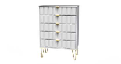 Cube Tall Chest of Drawers White 5 Drawers 109cm