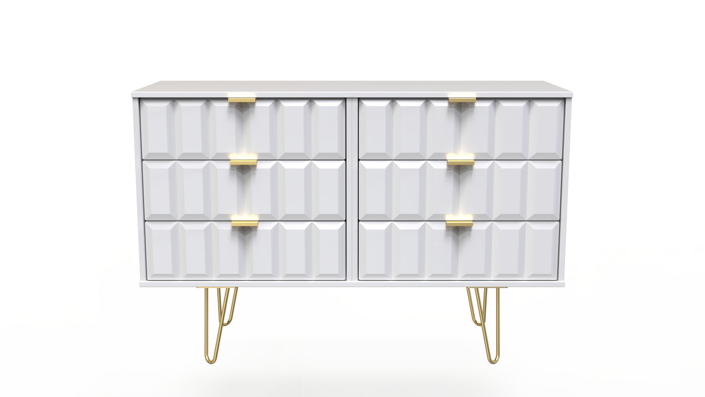 Cube Large Chest of Drawers White 6 Drawers 115cm