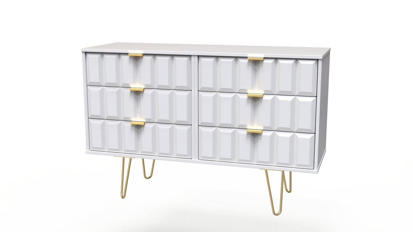 Cube Large Chest of Drawers White 6 Drawers 115cm