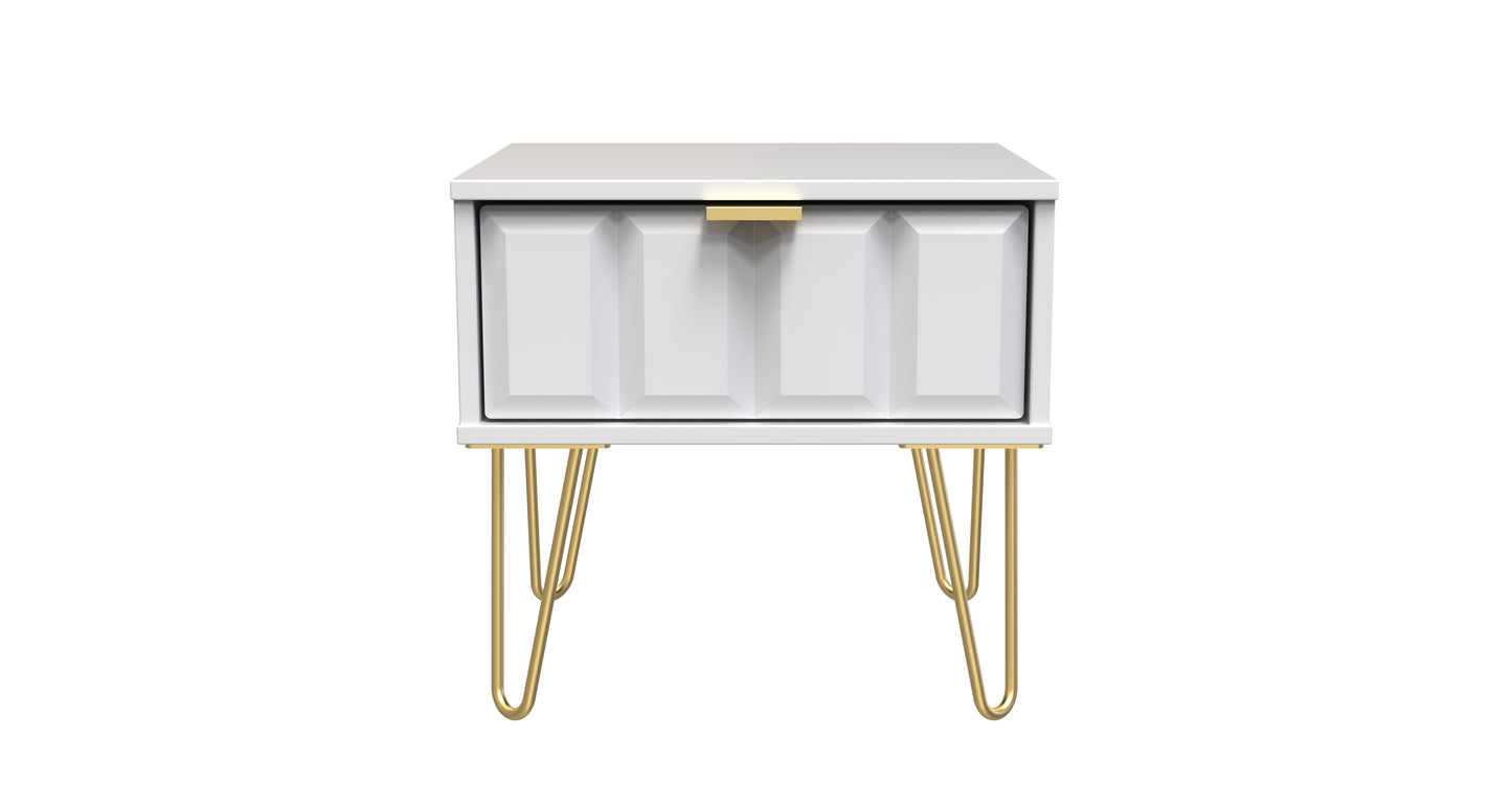 Cube Bedside Table White 1 Drawer 45cm