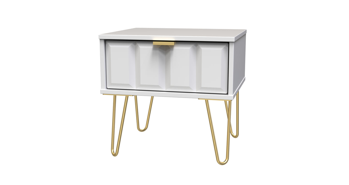 Cube Bedside Table White 1 Drawer 45cm