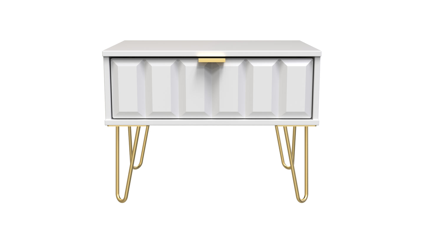 Cube Side Table White 1 Drawer 58cm