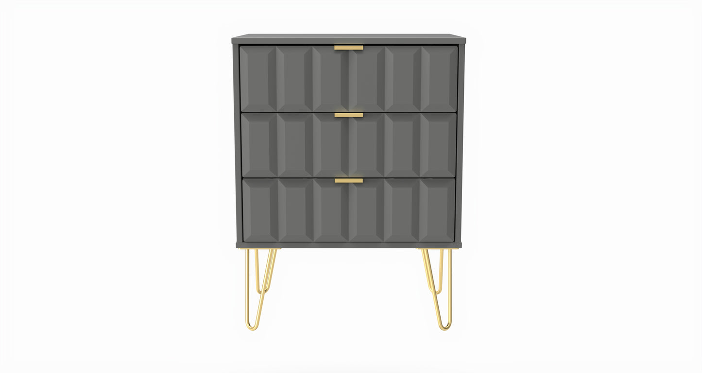 Cube Chest of Drawers Grey 3 Drawers 76cm