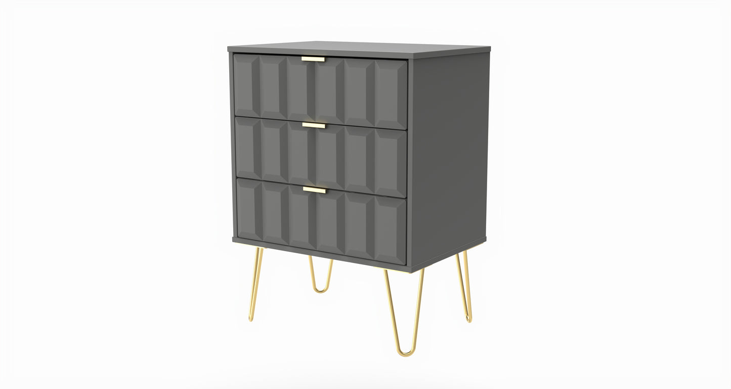 Cube Chest of Drawers Grey 3 Drawers 76cm