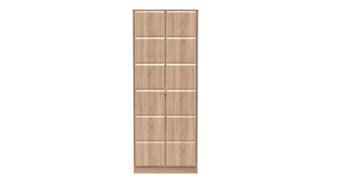Cube Tall Wardrobe Oak 2 Doors 1 Shelf 197cm