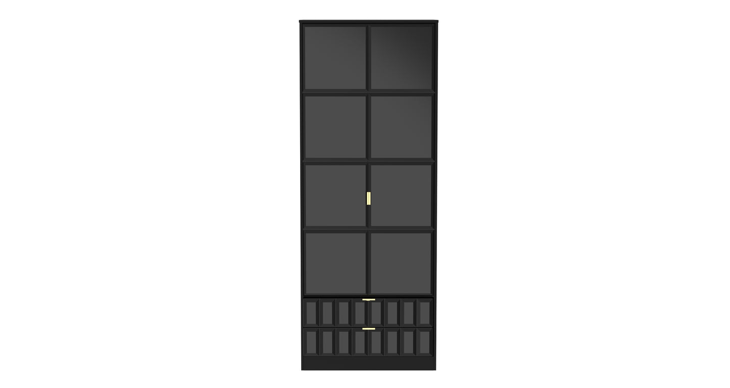 Cube Tall Wardrobe Black 2 Doors 2 Drawers 197cm
