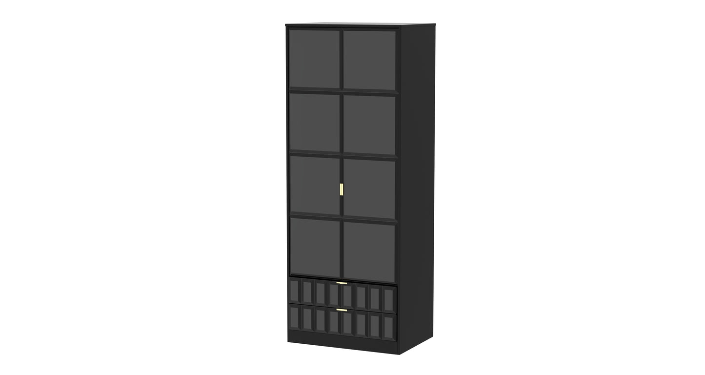 Cube Tall Wardrobe Black 2 Doors 2 Drawers 197cm