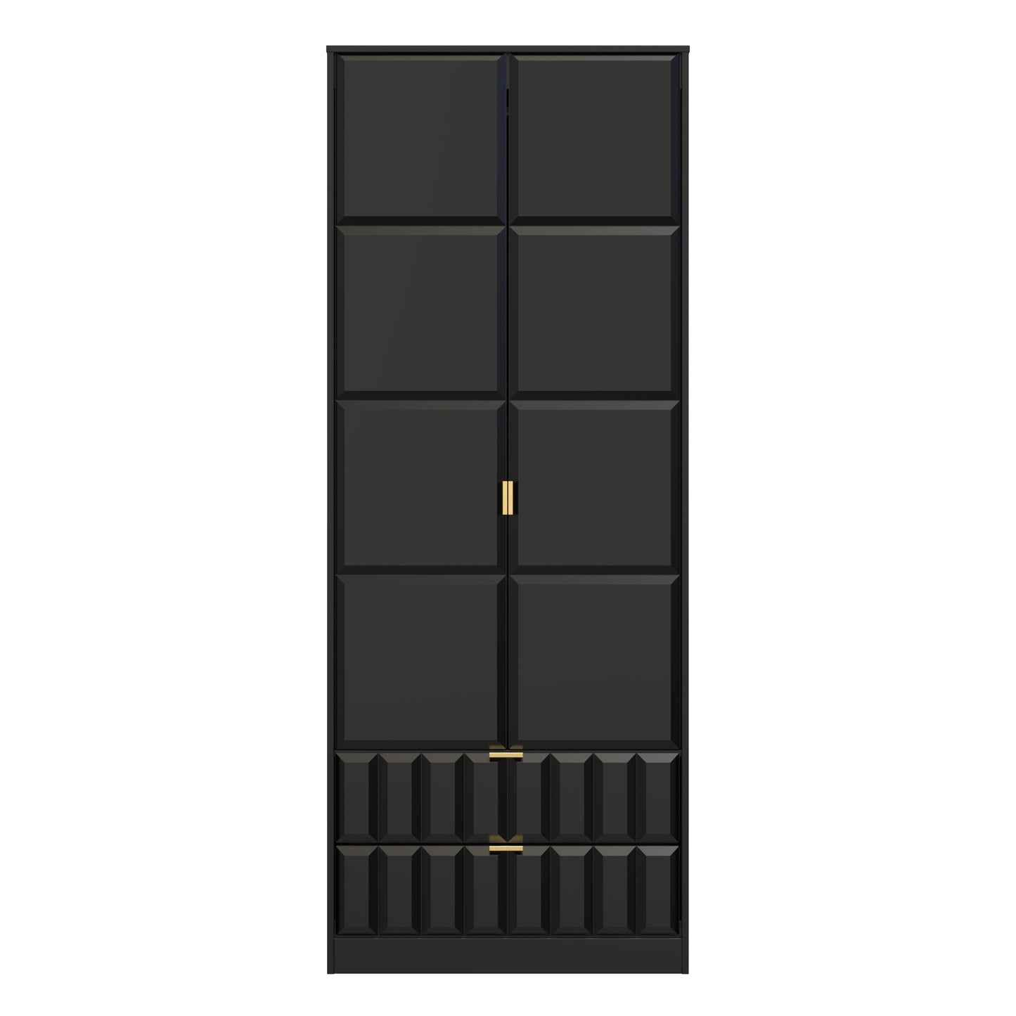 Cube Tall Wardrobe Black 2 Doors 2 Drawers 197cm