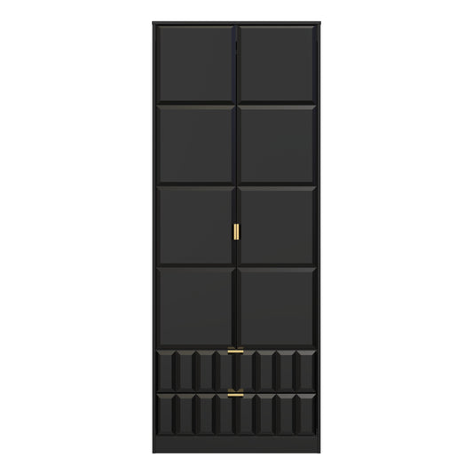 Cube Tall Wardrobe Black 2 Doors 2 Drawers 197cm