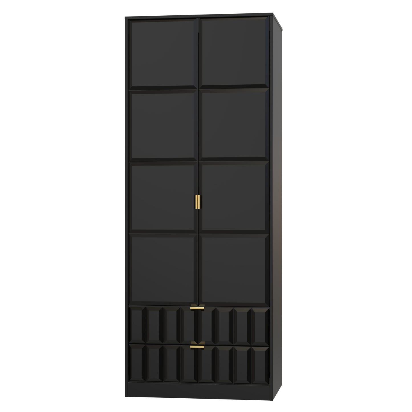Cube Tall Wardrobe Black 2 Doors 2 Drawers 197cm