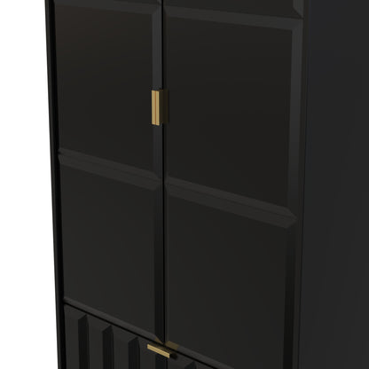 Cube Tall Wardrobe Black 2 Doors 2 Drawers 197cm